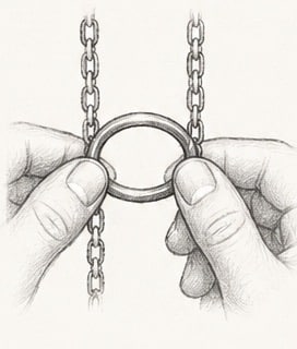 Zeichnung: der Ring wird mit Daumen und Zeigefinger an zwei gegenüberliegenden Stellen gehalten