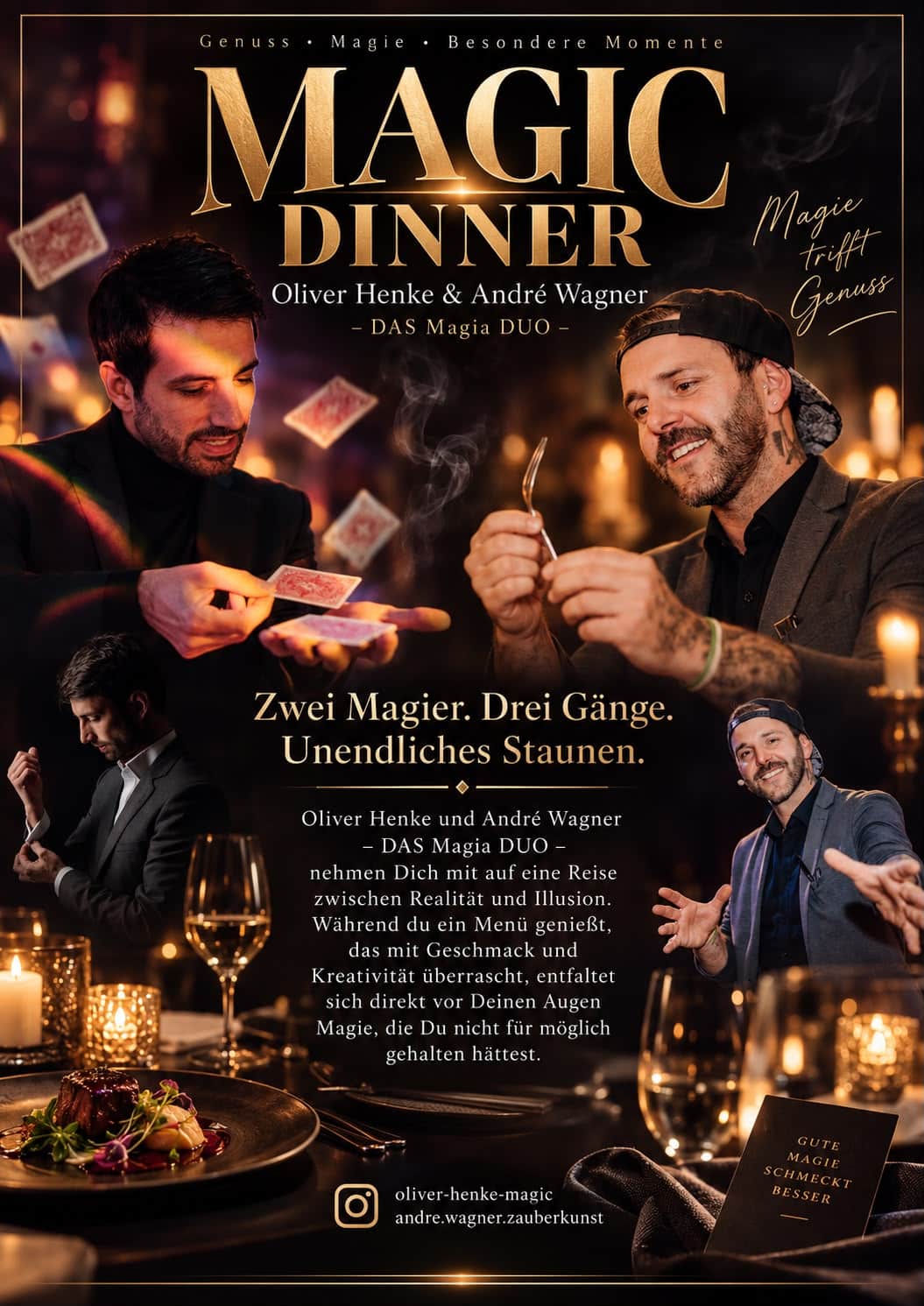 Plakat zum Magic Dinner mit Oliver Henke und André Wagner am 9. Januar 2027 in Rhede